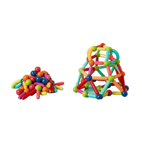 Jucarii Magnetice - Set piese magnetice, 52 piese multicolor, plastic cu magneti integrati, constructii 2D si 3D