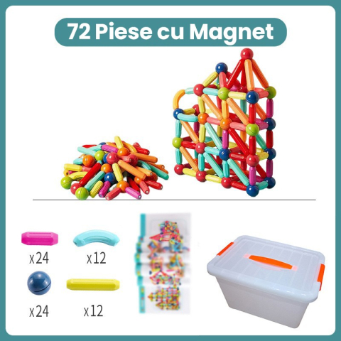 Set piese magnetice, 72 piese multicolor, plastic cu magneti integrati, constructii 2D si 3D [1]