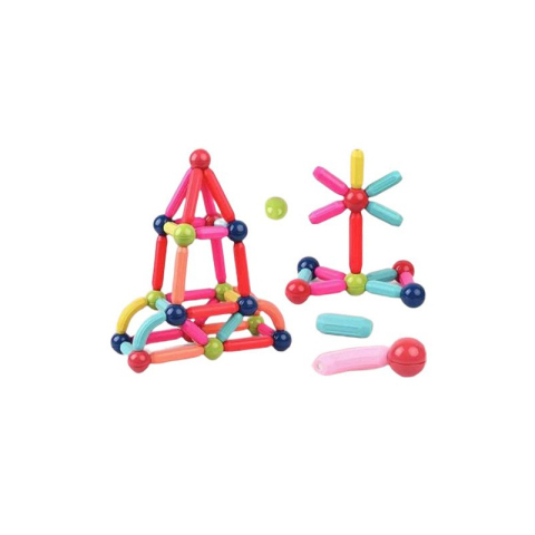 Jucarii Magnetice - Set piese magnetice, 82 piese multicolor, plastic cu magneti integrati, constructii 2D si 3D