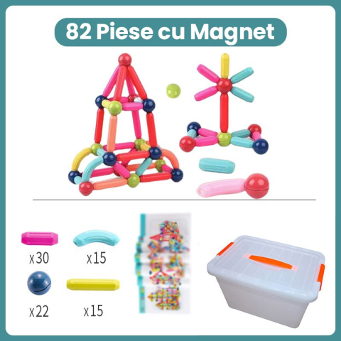 Set piese magnetice, 82 piese multicolor, plastic cu magneti integrati, constructii 2D si 3D [1]