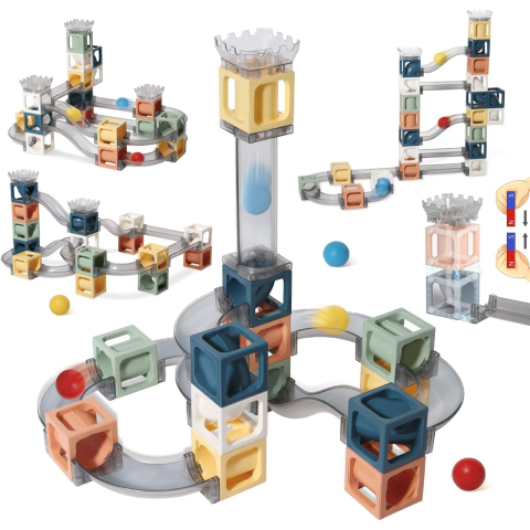 Copii & Jucarii - Set piese magnetice de constructie, cu tobogane si bile, 41 piese, multicolor