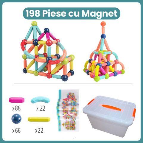 Set piese magnetice pentru copii, 198 piese, constructii nelimitate, plastic cu magneti, multicolor [1]