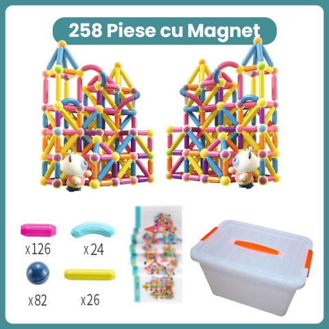 Set piese magnetice pentru copii, 258 piese multicolor, plastic cu magneti integrati [1]