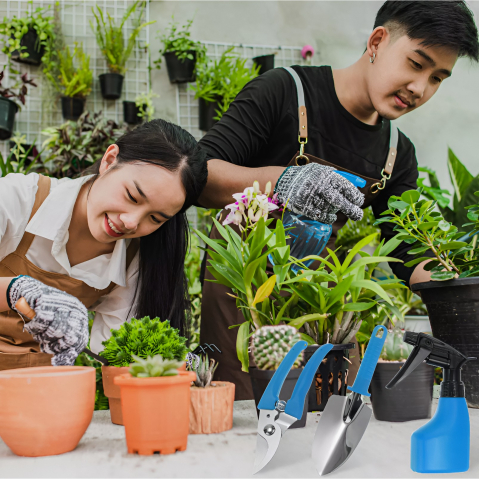 set unelte gradina 10 piese manere albastre otel inoxidabil [7]