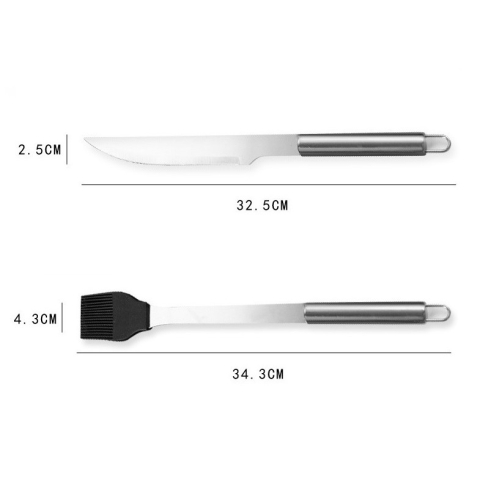 Set ustensile pentru gratar, 14 piese cu termometru, otel inoxidabil, geanta Oxford argintiu [3]