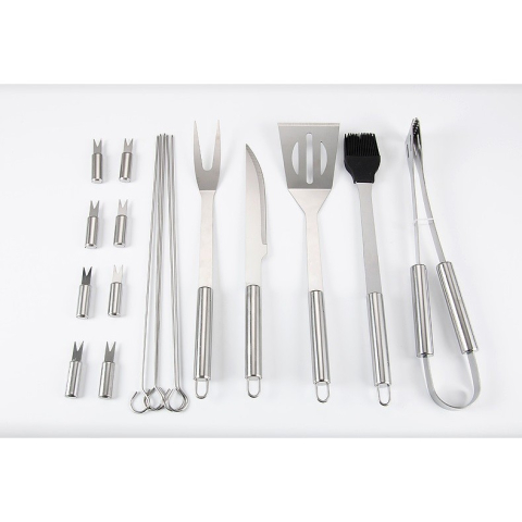Set ustensile pentru gratar, 18 piese, otel inoxidabil, geanta Oxford argintiu [11]