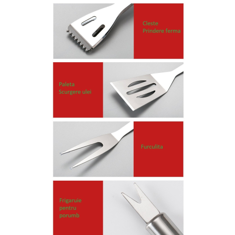 Set ustensile pentru gratar, 18 piese, otel inoxidabil, geanta Oxford argintiu [5]