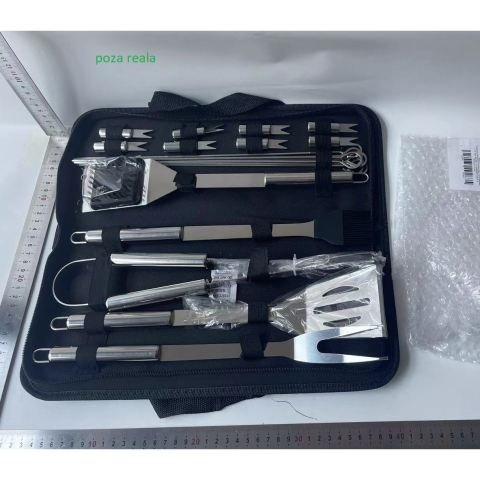 Set ustensile pentru gratar, 18 piese, otel inoxidabil, geanta Oxford argintiu [1]