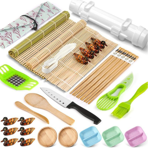 Bucatarie & Gatit - Set ustensile pentru sushi, 31 piese, bambus si plastic, multicolor