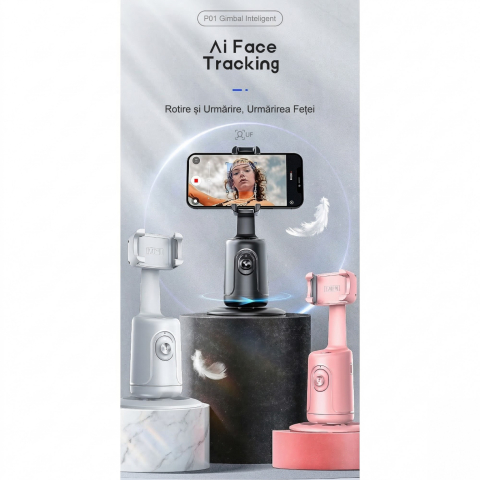 Stabilizator pentru telefon, AI face tracking, rotire 360 grade, aluminiu, negru [3]