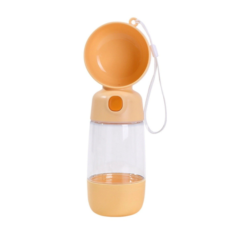 Animale de companie - Sticla portabila pentru animale, 2 in 1 cu maner, ABS, 400 ml apa si 182 ml hrana, galben