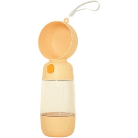 Sticla portabila pentru animale, 2 in 1 cu maner, ABS, 400 ml apa si 182 ml hrana, galben [4]