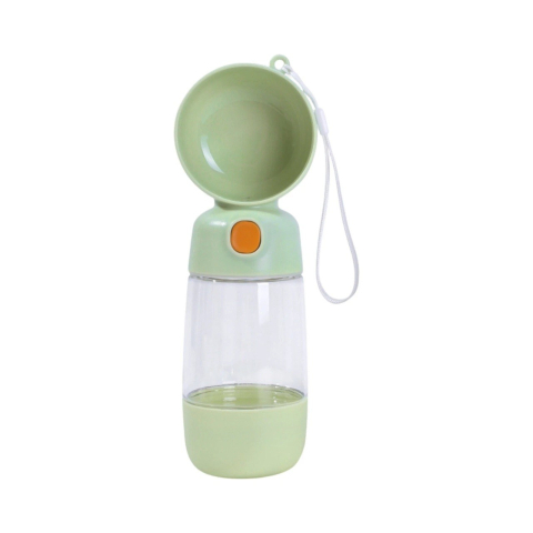Animale de companie - Sticla portabila pentru apa si hrana animale, 2 in 1, cu maner ergonomic, din ABS, 400 ml/182 ml, verde