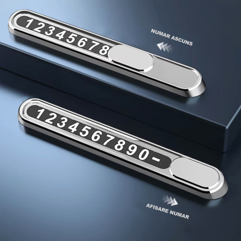 Suport auto numar telefon parbriz, aliaj aluminiu, cifre magnetice, 13, 8 cm, negru [3]