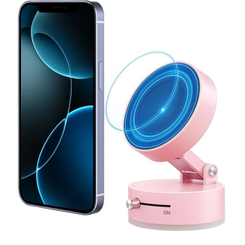 Accesorii Auto - suport auto telefon pliabil cu fixare magnetica si vid roz