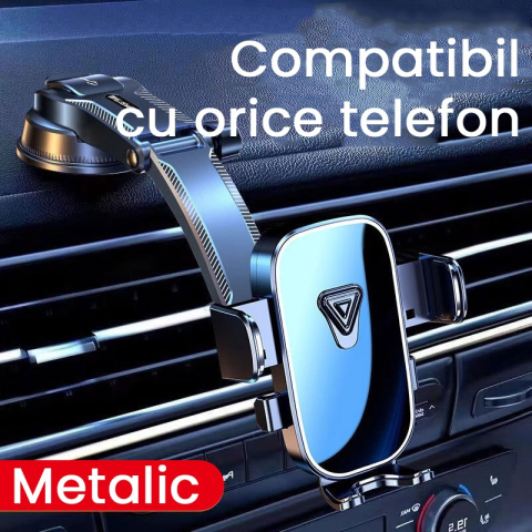 Suport auto pentru telefon, rotativ cu ventuza, brat reglabil, albastru oglinda [3]