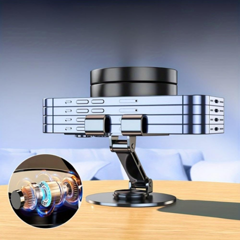 Suport birou pentru telefon sau tableta, pliabil, metal, rotire 360°, gri [2]