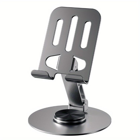 Accesorii Telefon - Suport birou pentru telefon sau tableta, pliabil, metal, rotire 360°, gri