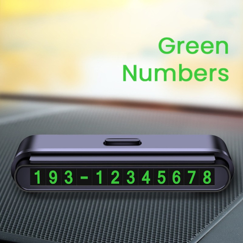 Suport numar telefon auto, cu banda glisanta pentru ascundere, cifre verzi, negru mat [1]