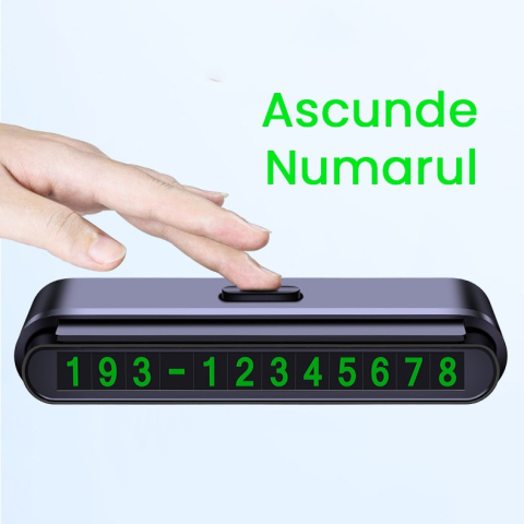 Suport numar telefon auto, cu banda glisanta pentru ascundere, cifre verzi, negru mat [3]