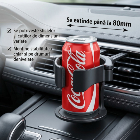 Suport pahar auto pentru grila ventilatie, montaj pe aerisire, multifunctional, ABS negru [2]