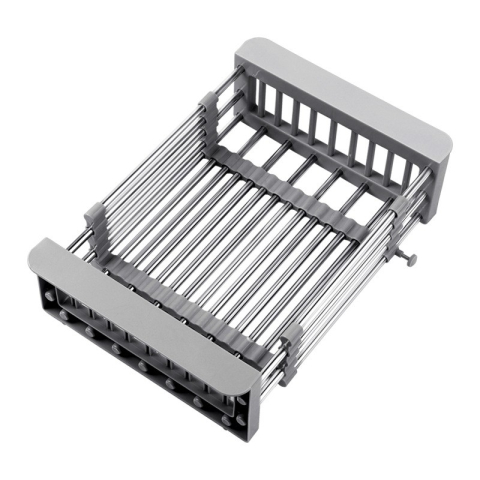 Accesorii Bucatarie - Suport scurgere extensibil pentru bucatarie, uscator vase din otel inoxidabil, suport tacamuri si pahare, 29 x 22 x 9.5 cm gri