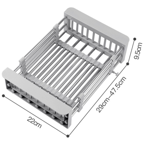 Suport scurgere extensibil pentru bucatarie, uscator vase din otel inoxidabil, suport tacamuri si pahare, 29 x 22 x 9.5 cm gri [4]