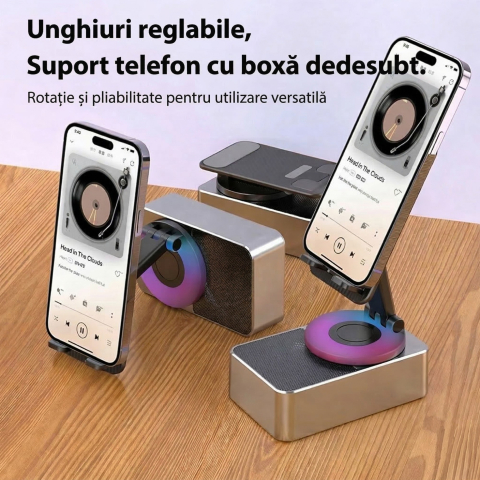 Suport telefon cu boxa Bluetooth, rotativ 360°, pliabil, acumulator 1500 mAh [1]