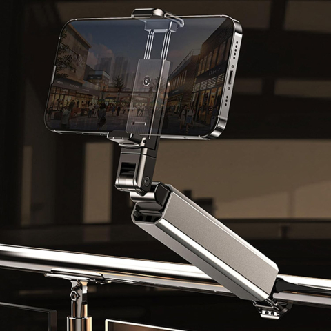 suport telefon mobil portabil pliabil telescopic rotativ plastic gri [1]