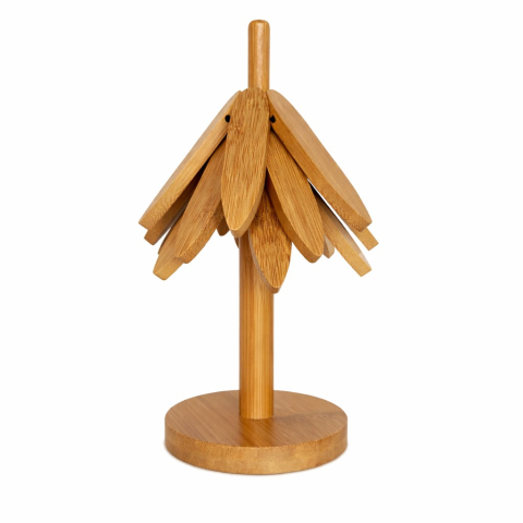 Bucatarie & Gatit - Suport termic pentru vase fierbinti, bambus natural, rezistent la caldura, maro deschis