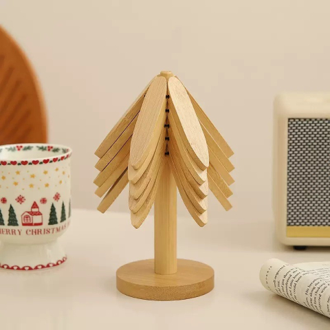 Suport termic pentru vase fierbinti, bambus natural, rezistent la caldura, maro deschis [4]