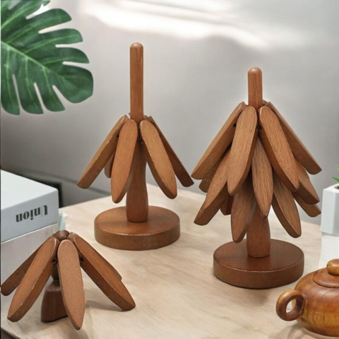 Suport termic pentru vase fierbinti, bambus, rezistent la caldura, maro inchis, 21 x 13.5 cm [1]