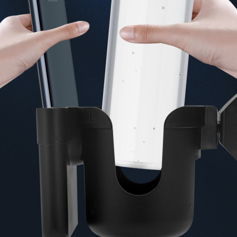 Suport universal pentru pahar si telefon, fixare de bara, rotire 360°, plastic ABS negru [3]