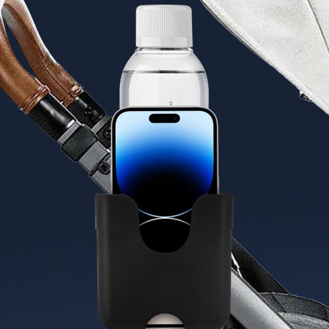 Suport universal pentru pahar si telefon, fixare de bara, rotire 360°, plastic ABS negru [1]