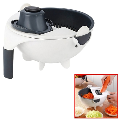 Tocator multifunctional cu lame otel inoxidabil, suport scurgere, maner si protectie mana, 22x22x12 cm [4]