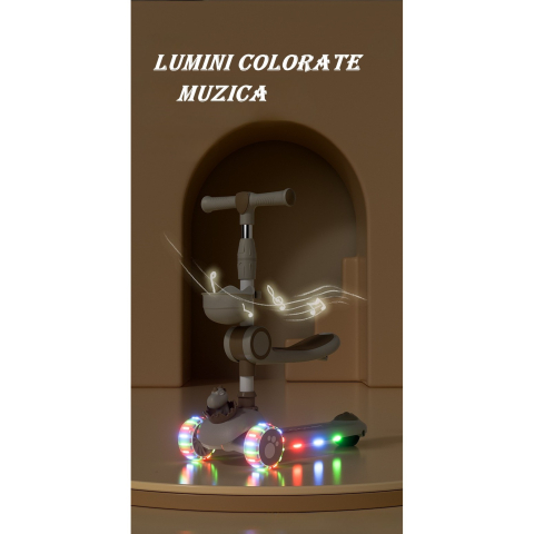 Trotineta multifunctionala 3 in 1, model dinozaur, cu lumini si muzica, reglabila 360 [5]