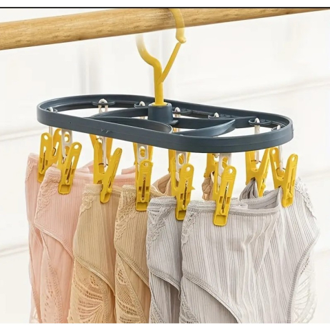 Uscator de rufe suspendat, 12 carlige, rotire 360 grade, plastic, 30 x 12.5 cm, albastru-galben [5]