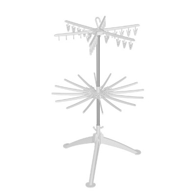 Rafturi si Suporturi - Uscator de rufe vertical, 2 niveluri, pliabil, rotire 360 grade, 130 x 75 cm, alb