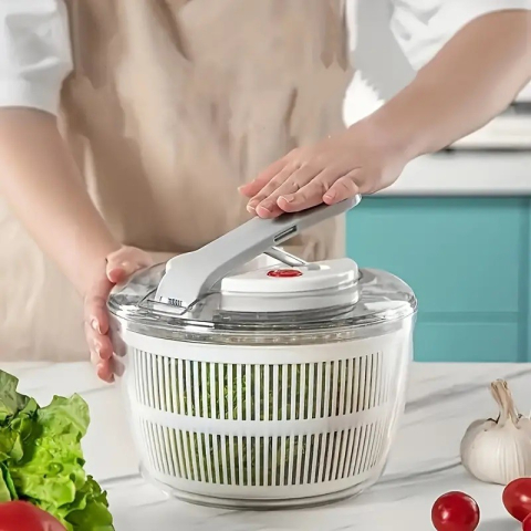 Uscator manual pentru salata si verdeturi, capacitate 3L, plastic alb [3]