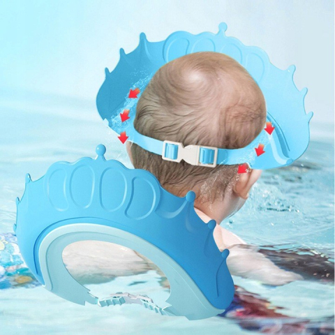 Viziera de protectie pentru baie copii, model coroana, dimensiune ajustabila, silicon moale, albastru [8]