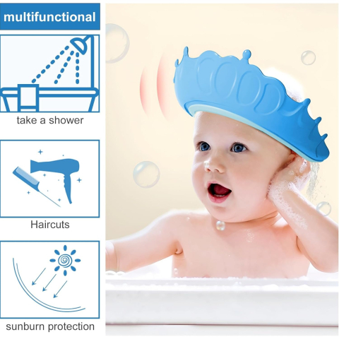 Viziera de protectie pentru baie copii, model coroana, dimensiune ajustabila, silicon moale, albastru [4]