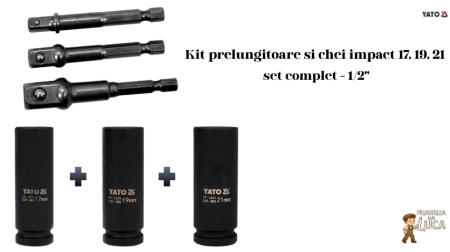 Chei si tubulare - Pachet prelungitoare si chei impact hexagonale 1/2"- 17, 19, 21mm