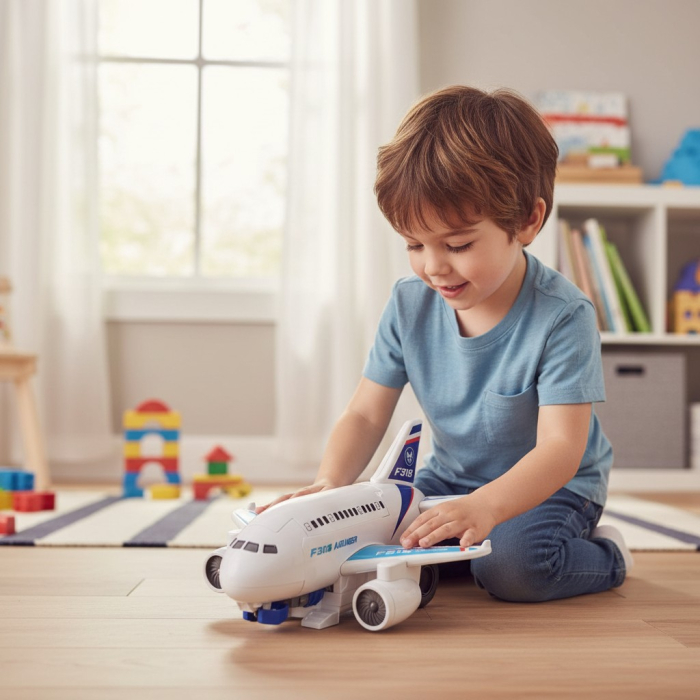 Avion transformer muzical F318 Airliner alb cu lumini LED. [2]