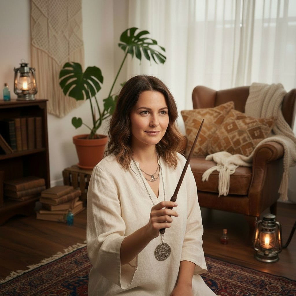 Baghetă magică Bellatrix Lestrange din Harry Potter, replică curbată cu interior din oțel și lungime de 36 cm. [2]