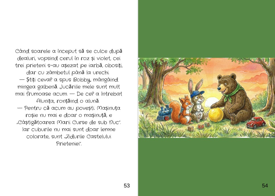 Coperta cartii pentru copii Bobby si Castelul Prieteniei ilustrand un ursulet un iepuras si o veverita cu jucarii [4]