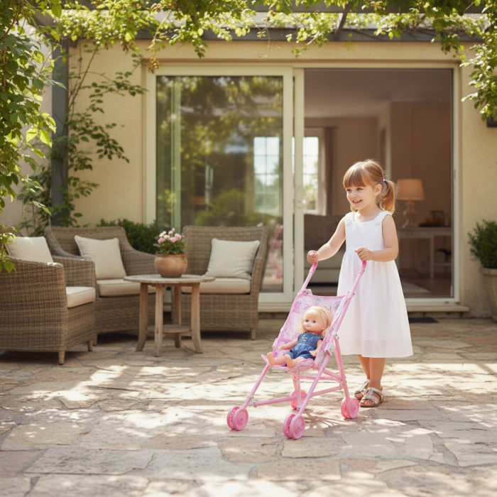 Carucior de plastic roz pentru papusi pliabil 54x47x23 cm URL Produs: carucior-papusi-roz-plastic-pliabil [2]