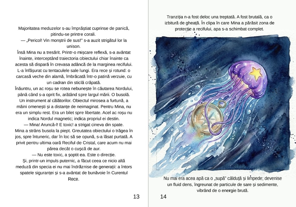 Coperta cartii Chemarea Marelui Albastru de Alexandra Gheorghes ilustrand o meduza violeta in oceanul intunecat [3]