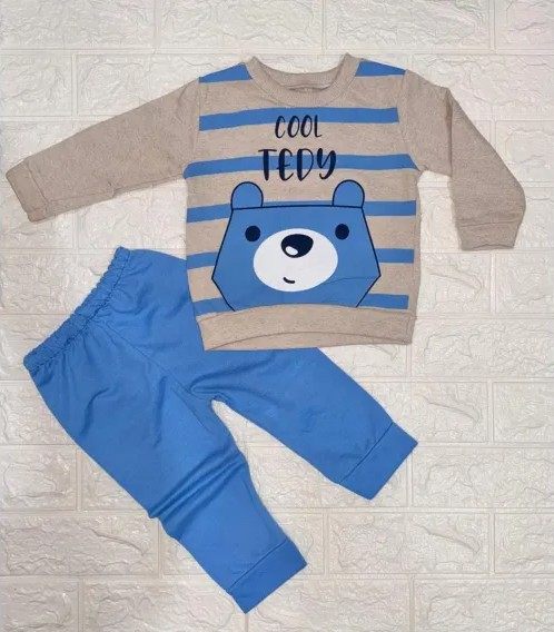 Compleu baieti 12-24 luni cu ursulet in culori albastru si gri. [2]