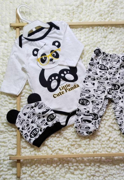 Compleu moale pentru bebelusi cu imprimeu vesel Panda 3-6 luni. [2]