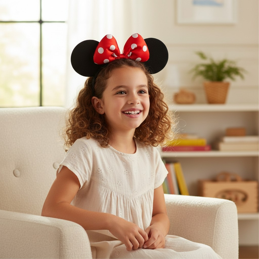 Coroniță de păr neagră cu urechi rotunde și fundă roșie cu buline albe model Minnie Mouse. [2]